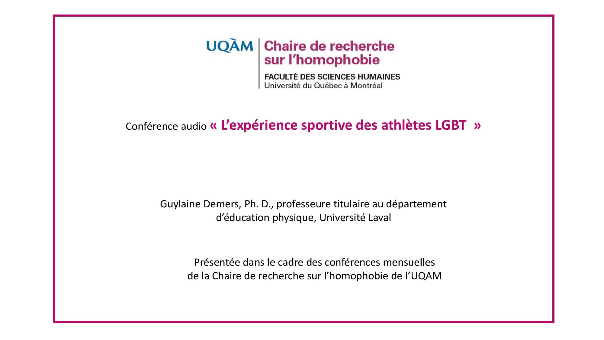Conférence: «L’expérience sportive des athlètes LGBT»
