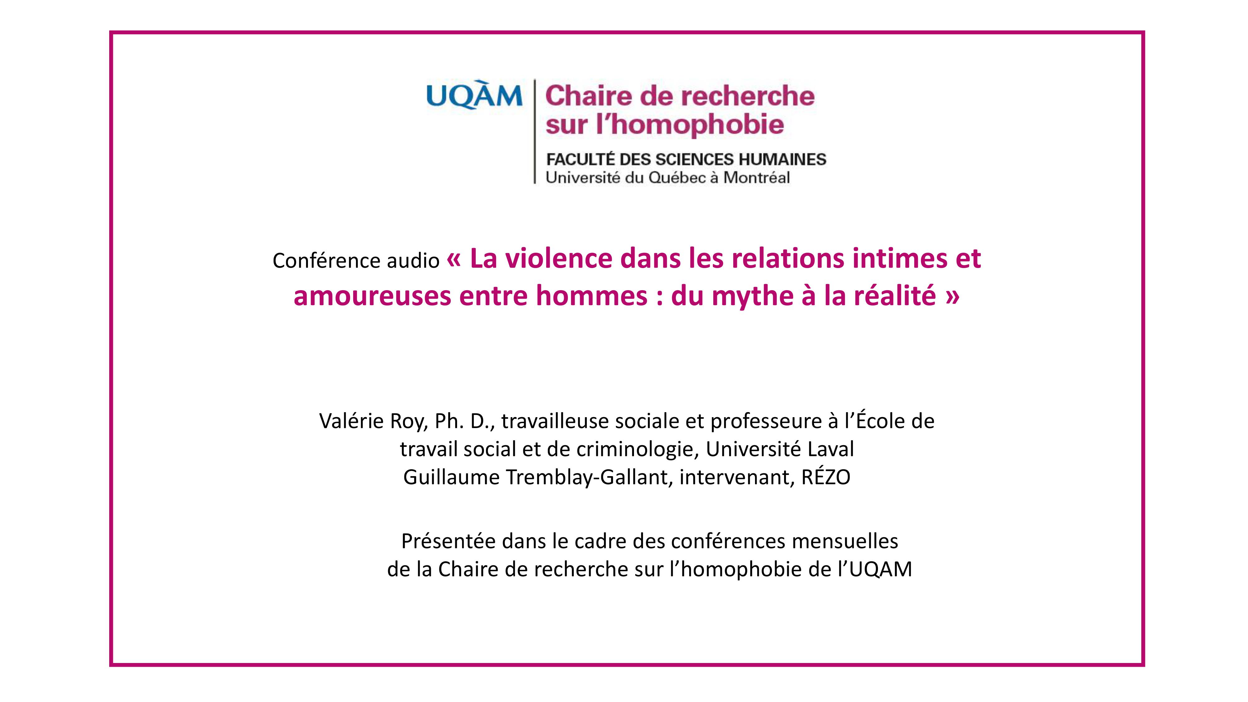Conférence: «La violence dans les relations intimes et amoureuses entre hommes: du mythe à la réalité»