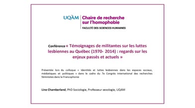 Conférence: «Témoignages de militantes sur les luttes lesbiennes au Québec (1970-2014): regards sur les enjeux passés et actuels» (audio)