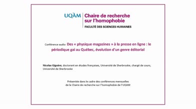 Conférence: «Des physique magazines à la presse en ligne: le périodique gai au Québec, évolution d'un genre éditorial»