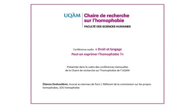 Conférence: «Droit et langage: Peut-on exprimer l'homophobie?» (audio)