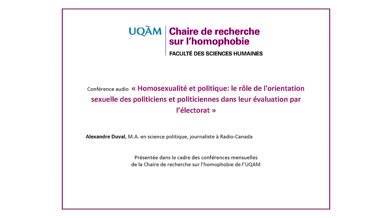 Conférence: ««Homosexualité et politique: le rôle de l'orientation sexuelle des politiciens et politiciennes dans leur évaluation par l’électorat»» (audio)