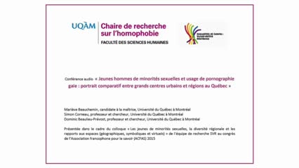 Conférence «Jeunes hommes de minorités sexuelles et usage de pornographie gaie : portrait comparatif entre grands centres urbains et régions au Québec»