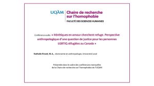 Conférence: «Hérétiques en amour cherchent refuge. Perspective anthropologique d&rsquo;une question de justice pour les personnes LGBTIQ réfugiées au Canada» (audio)